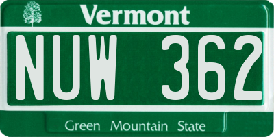 VT license plate NUW362