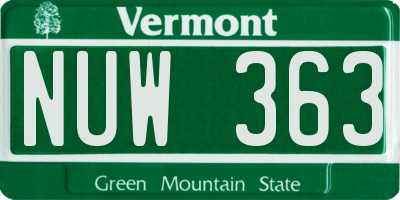 VT license plate NUW363