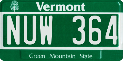 VT license plate NUW364