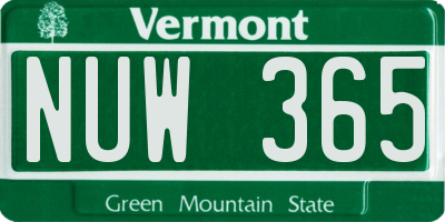 VT license plate NUW365