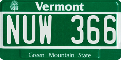 VT license plate NUW366