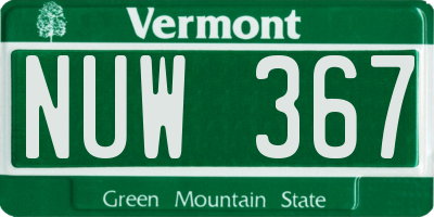 VT license plate NUW367