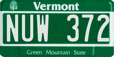 VT license plate NUW372