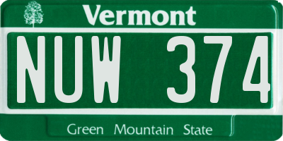 VT license plate NUW374