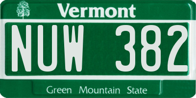 VT license plate NUW382
