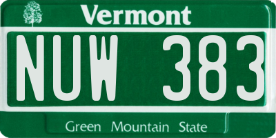 VT license plate NUW383