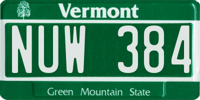 VT license plate NUW384