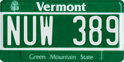 VT license plate NUW389