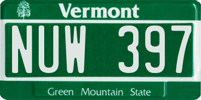VT license plate NUW397