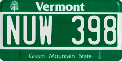 VT license plate NUW398