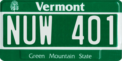 VT license plate NUW401