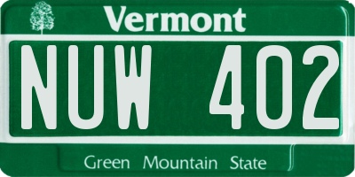 VT license plate NUW402