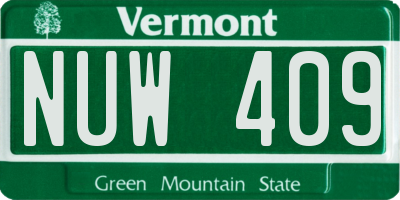 VT license plate NUW409