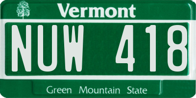VT license plate NUW418