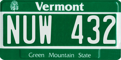 VT license plate NUW432