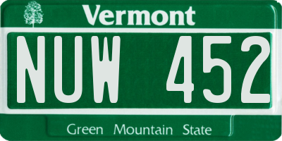 VT license plate NUW452