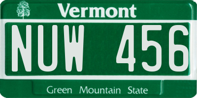 VT license plate NUW456