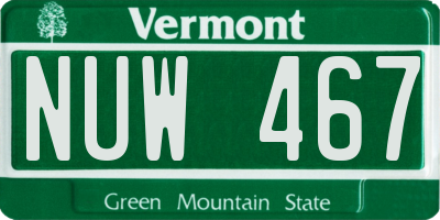 VT license plate NUW467