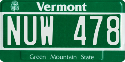 VT license plate NUW478