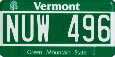 VT license plate NUW496