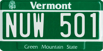 VT license plate NUW501