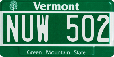 VT license plate NUW502