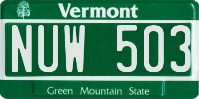 VT license plate NUW503