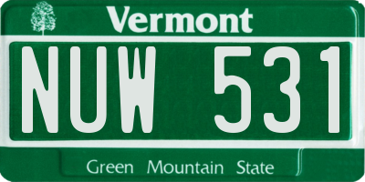 VT license plate NUW531