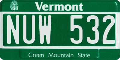 VT license plate NUW532