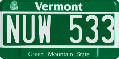VT license plate NUW533