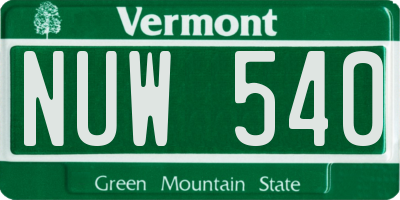 VT license plate NUW540