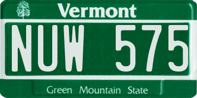 VT license plate NUW575