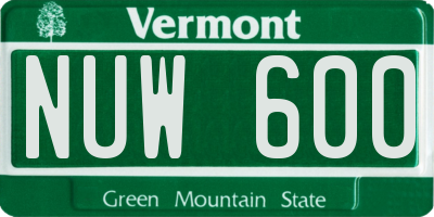VT license plate NUW600