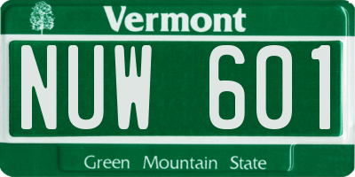 VT license plate NUW601