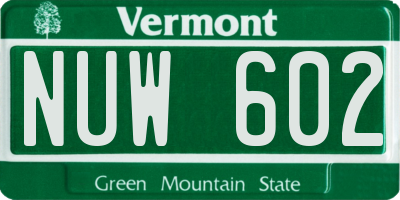 VT license plate NUW602