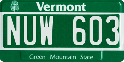 VT license plate NUW603