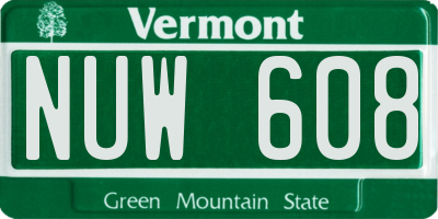 VT license plate NUW608