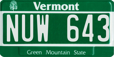 VT license plate NUW643