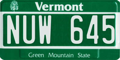 VT license plate NUW645