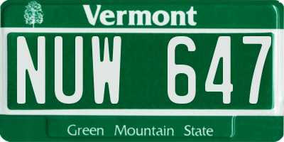 VT license plate NUW647
