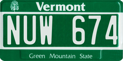 VT license plate NUW674