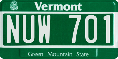 VT license plate NUW701