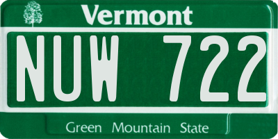 VT license plate NUW722
