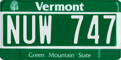 VT license plate NUW747