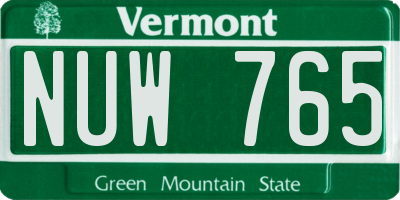 VT license plate NUW765