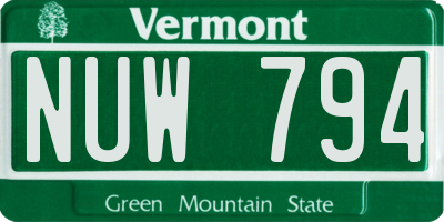 VT license plate NUW794