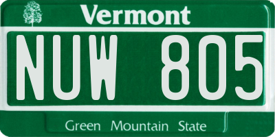 VT license plate NUW805
