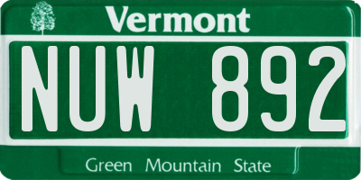 VT license plate NUW892