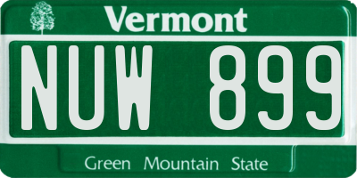 VT license plate NUW899