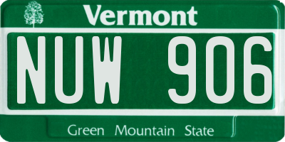 VT license plate NUW906